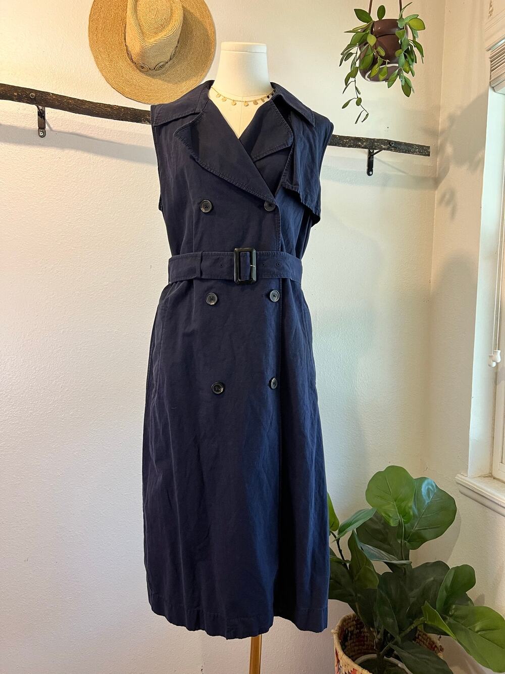 JW Anderson x Uniqlo Navy Blue Linen Peacoat Sleeveless Wrap Dress Size Medium